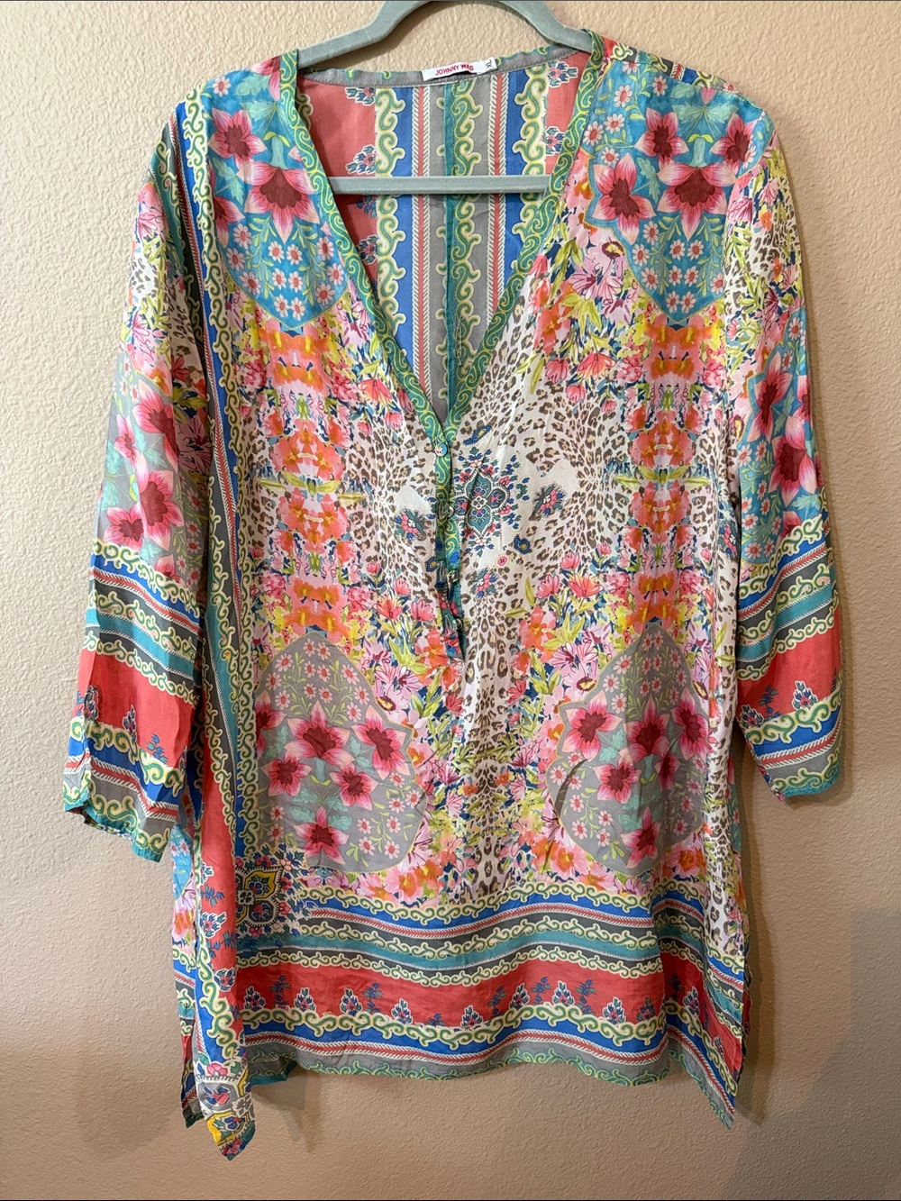 Johnny Was Multicolor Floral & Paisley V-Neck Tunic